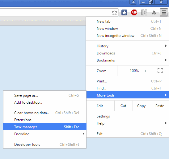 Image of Chrome Taskmanager Menu